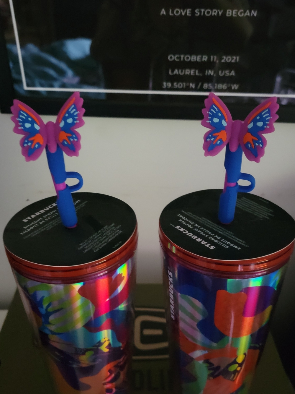 Starbucks Iridescent Multicolor Tumbler with Butterfly Straw Caps (Set of 2) - Picture 2 of 4